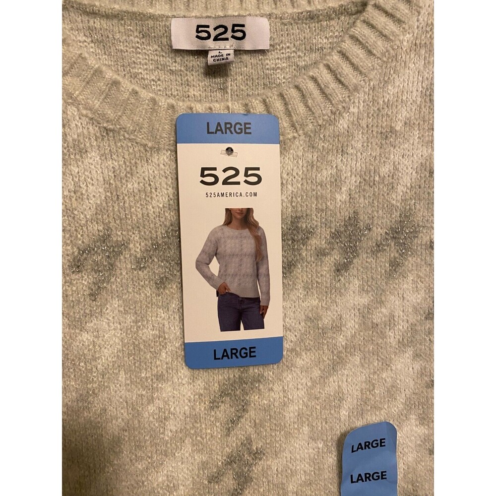 525 America Sweaters Women's L Gray Stretch Heavy Sparkles Crew Neck Long Sleeve - Picture 5 of 10